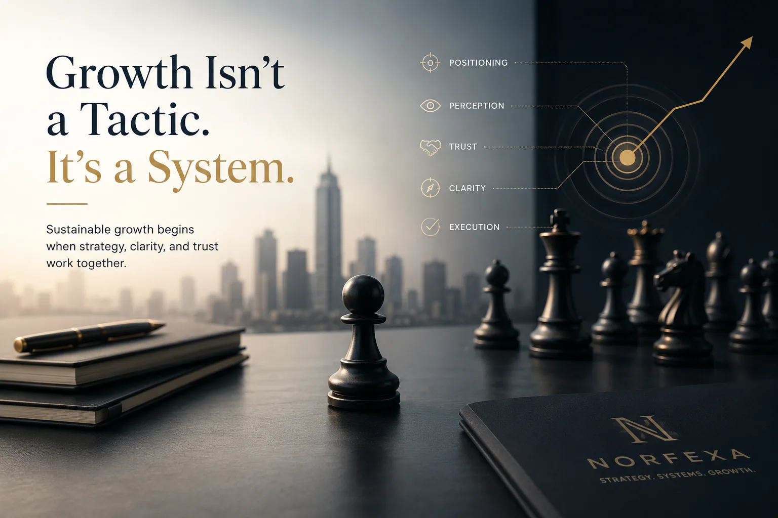 Abstract visualization of strategic business growth through interconnected systems and data architecture